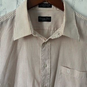 Christian Dior Monsieur Logo Striped Button Shirt Made in USA Men's Large